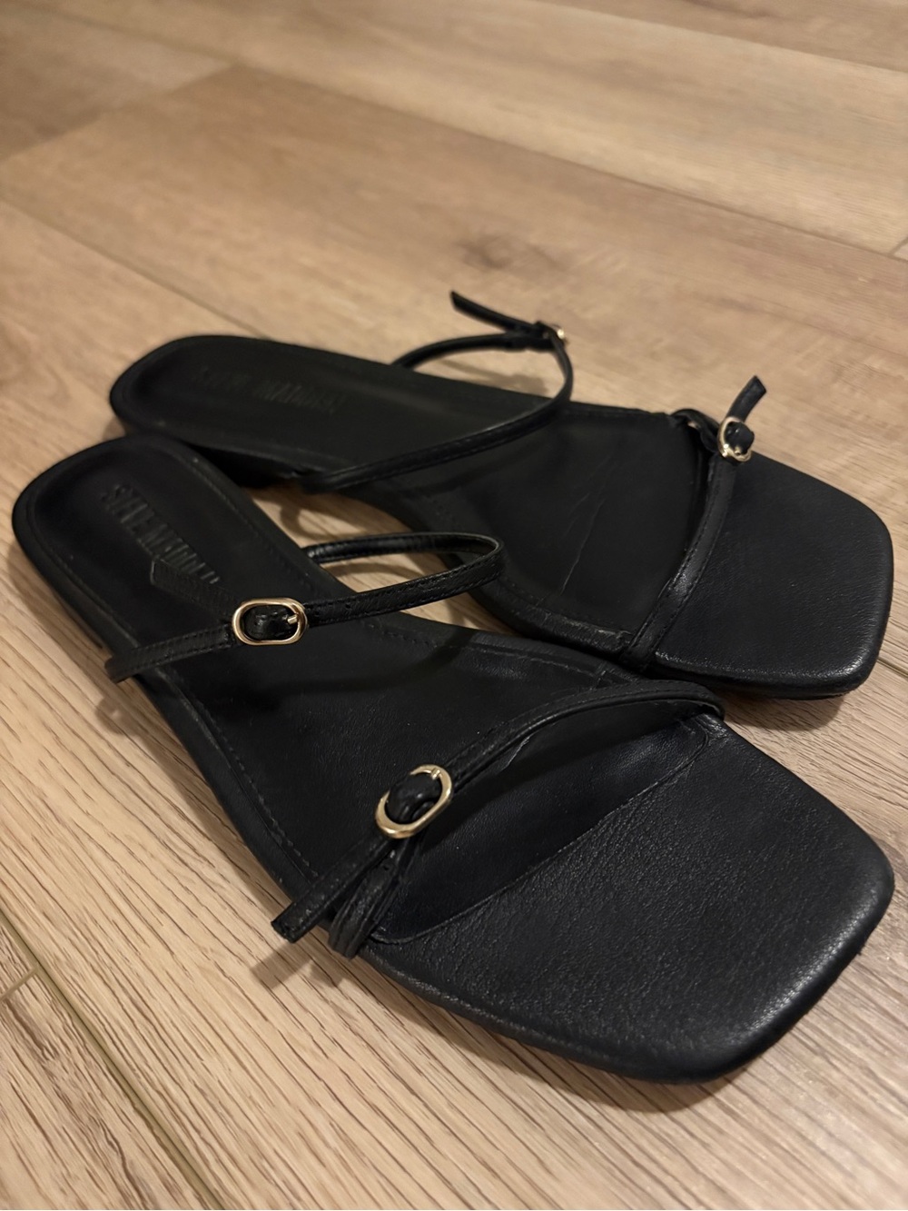 Steve Madden Black Strappy Women's Slide Sandals - Minimal Gold Accent
